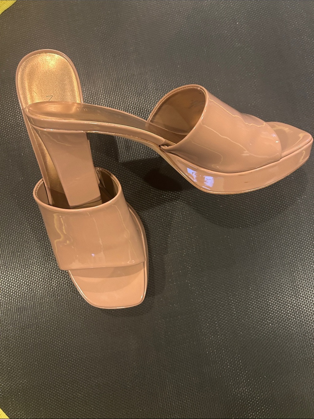 Nine West Tan Patent Slide Heels